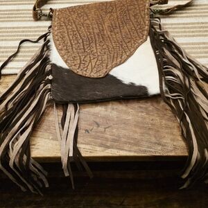 Myra Bag Conceled Carry Tan and White Crossbody with Fringe